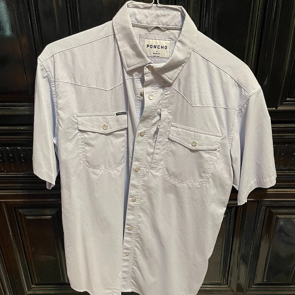 Poncho Mens Light Blue Plaid Short Sleeve Mens M